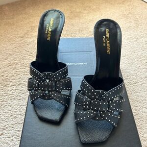 Saint Laurent Tribute 85 Mule Smart Crack/Nik Studded Heels size: 10B / 40 EU